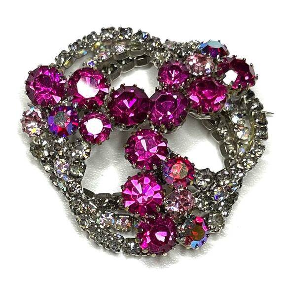 Vintage Brooch STUNNING Unique High End Pink AB Rhinestones Vtg Jewelry Pin A17 - Picture 1 of 6